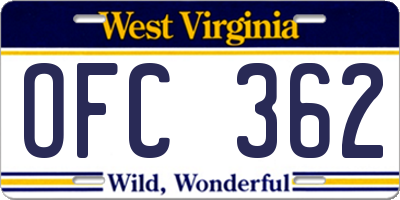WV license plate OFC362