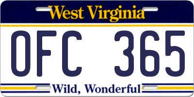 WV license plate OFC365