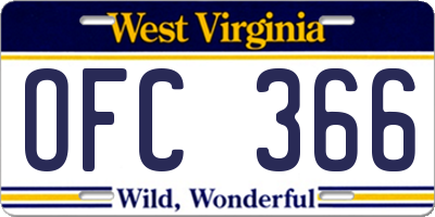WV license plate OFC366