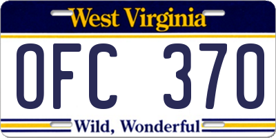 WV license plate OFC370