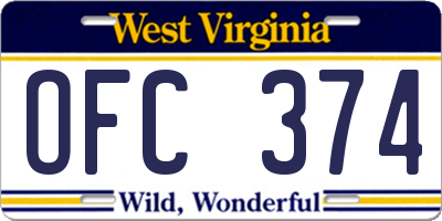 WV license plate OFC374