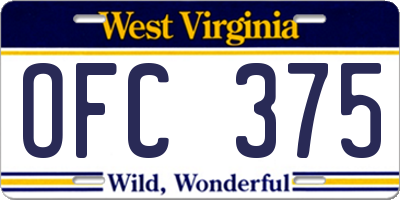 WV license plate OFC375