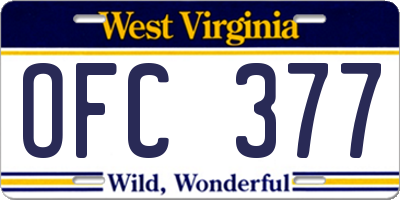 WV license plate OFC377