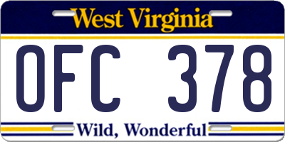 WV license plate OFC378