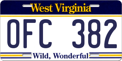 WV license plate OFC382
