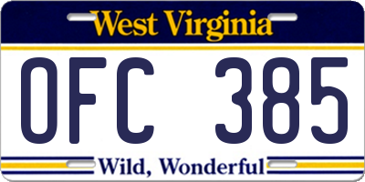 WV license plate OFC385