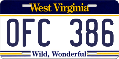 WV license plate OFC386