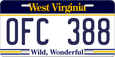WV license plate OFC388