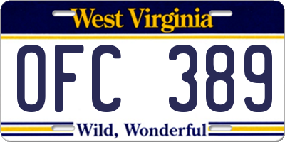 WV license plate OFC389