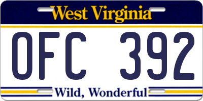 WV license plate OFC392