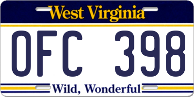 WV license plate OFC398