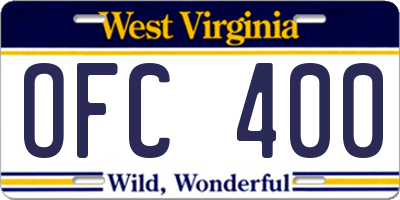 WV license plate OFC400