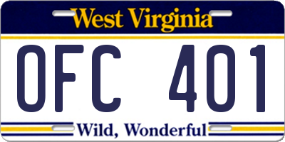 WV license plate OFC401