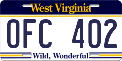 WV license plate OFC402