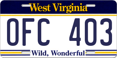 WV license plate OFC403