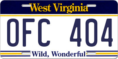 WV license plate OFC404