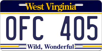 WV license plate OFC405