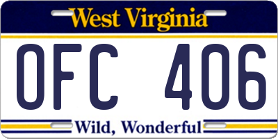 WV license plate OFC406