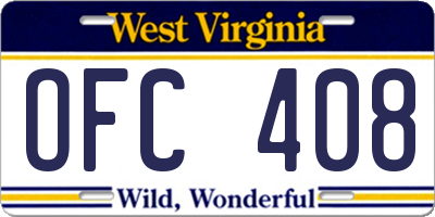 WV license plate OFC408