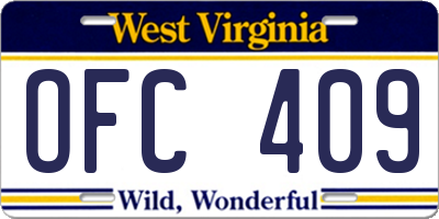 WV license plate OFC409