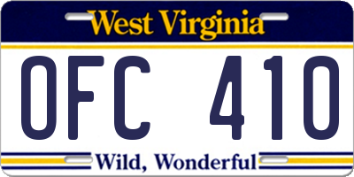 WV license plate OFC410