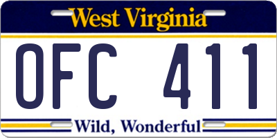 WV license plate OFC411