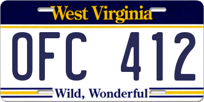 WV license plate OFC412
