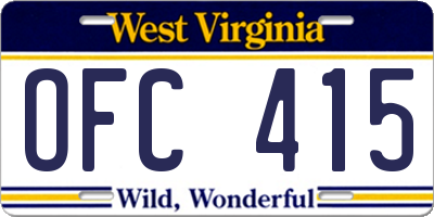 WV license plate OFC415