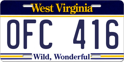 WV license plate OFC416