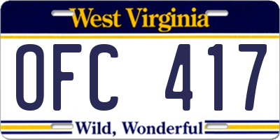 WV license plate OFC417