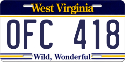 WV license plate OFC418