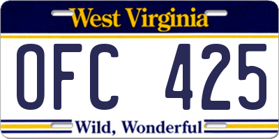 WV license plate OFC425