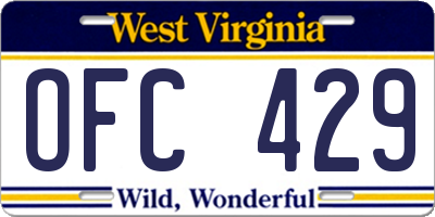 WV license plate OFC429