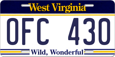 WV license plate OFC430