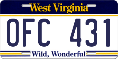 WV license plate OFC431