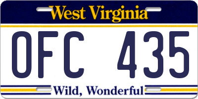 WV license plate OFC435