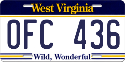 WV license plate OFC436