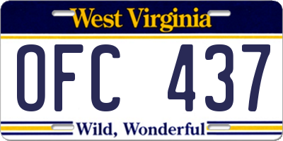 WV license plate OFC437