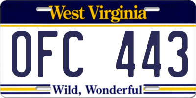 WV license plate OFC443