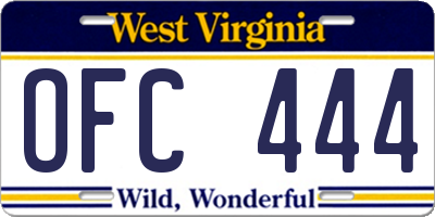 WV license plate OFC444