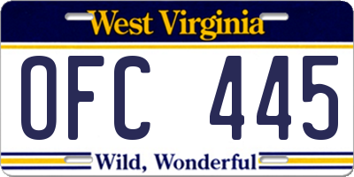 WV license plate OFC445