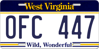 WV license plate OFC447