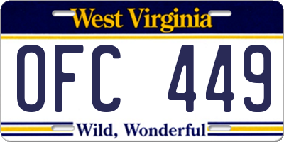 WV license plate OFC449
