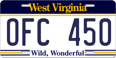 WV license plate OFC450