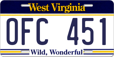 WV license plate OFC451