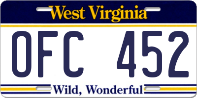 WV license plate OFC452