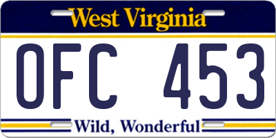 WV license plate OFC453