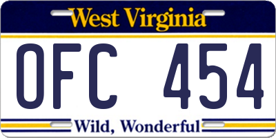 WV license plate OFC454