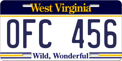 WV license plate OFC456