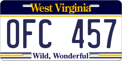 WV license plate OFC457